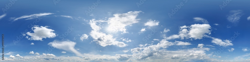 Wall mural blue sky hdri 360 panorama view with awesome white clouds with zenith for use in 3d graphics as sky 