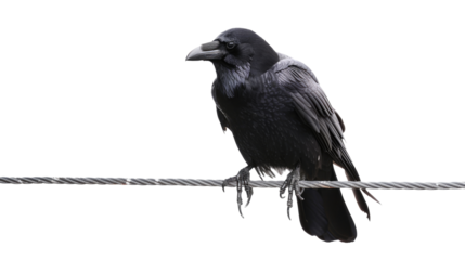 Crow Bird Perched on the Electrical Wire Base on transparent