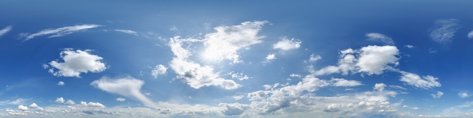 blue sky hdri 360 panorama view with awesome white clouds with zenith  for use in 3d graphics as...