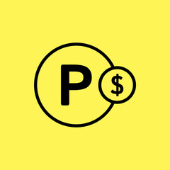 paid parking icon simple, vector isolated on yellow background. trendy and modern design