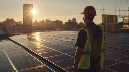 Solar panels being installed on a rooftop, showcasing the shift towards renewable energy sources and the sustainable harnessing of solar power to reduce fossil fuel dependency