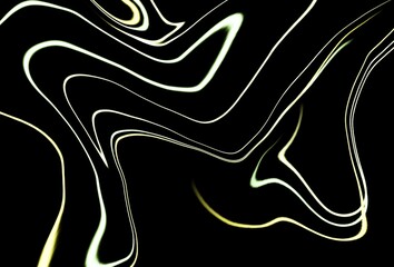 Abstract curved background, wavy gold lines on black background