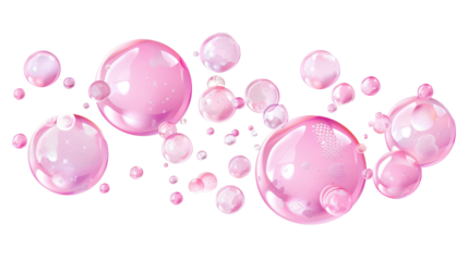 Flying pink bubbles on transparent background