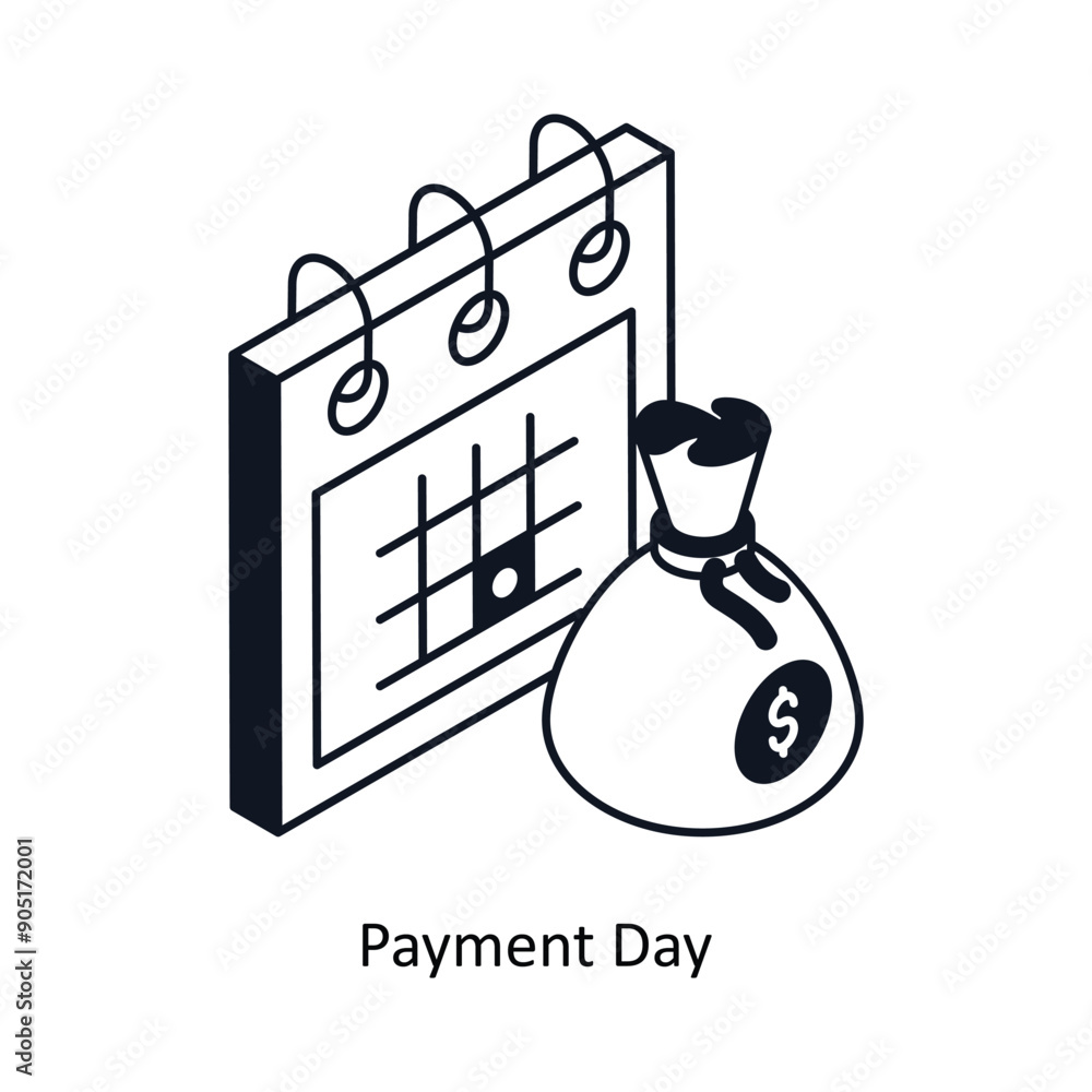 Poster payment day isometric outline style icon. symbol on white background eps 10 file