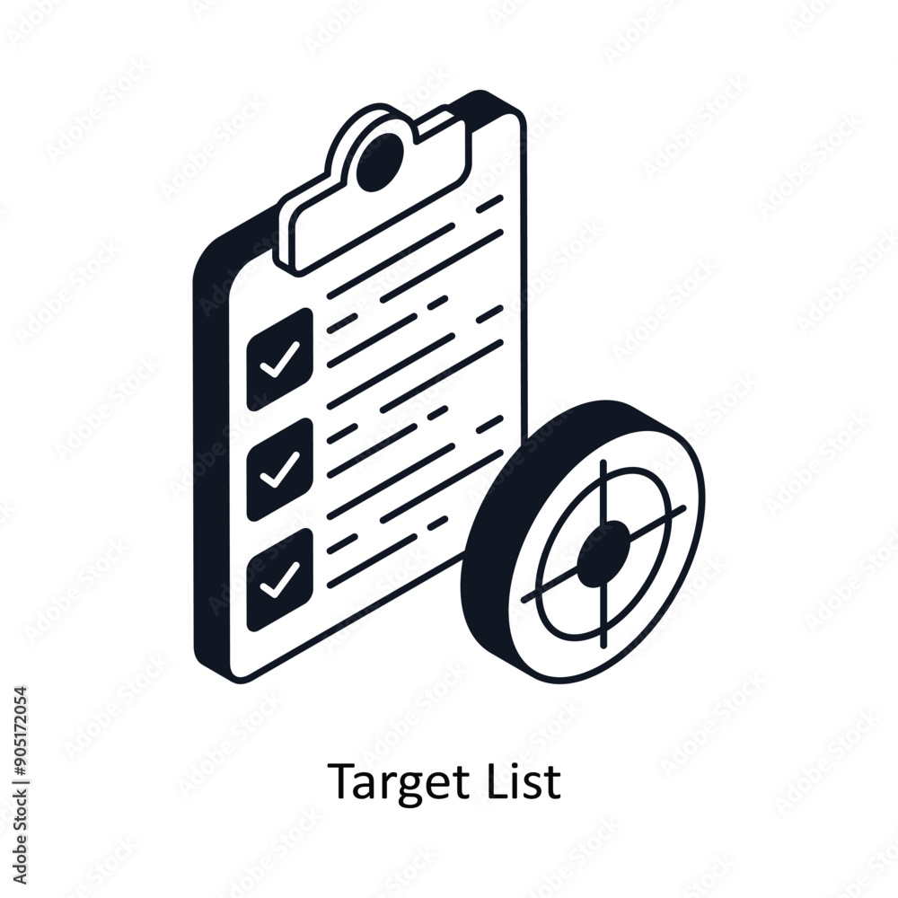 Poster target list isometric outline style icon. symbol on white background eps 10 file