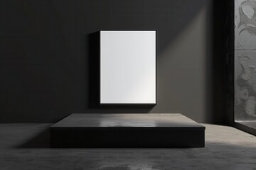 A Blank Canvas on a Concrete Platform in a Minimalist Room