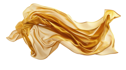 Waves and patterns of crumpled natural satin golden color fabric. Texture of beautiful golden silk fabric as background