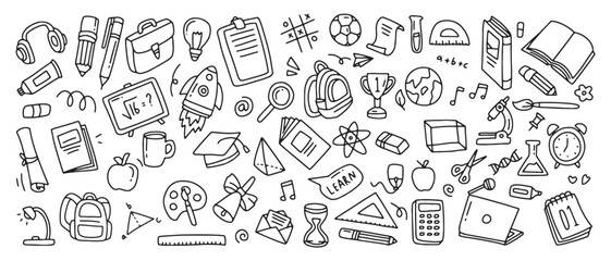 Back to school doodle elements. Vector illustration in line