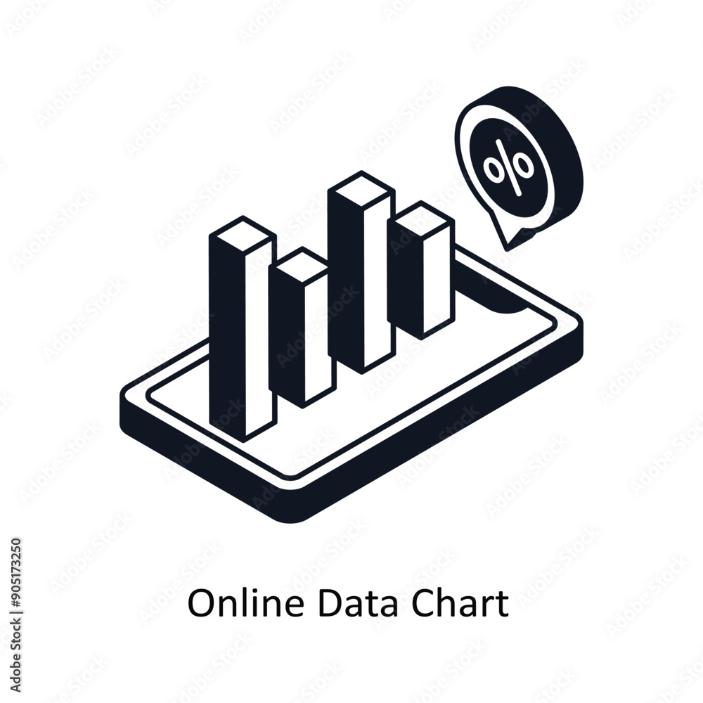 Poster online data chart isometric outline style icon. symbol on white background eps 10 file