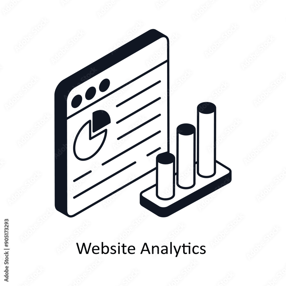 Poster website analytics isometric outline style icon. symbol on white background eps 10 file