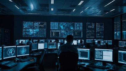 Cybersecurity Command Center with Cybersecurity Experts Monitoring Digital Threats