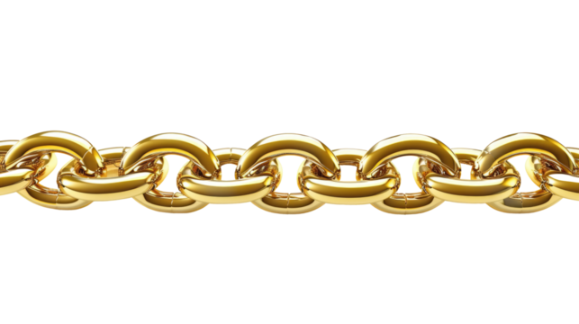 A fragment link of a gold chain pendant. Jewelry on transparent