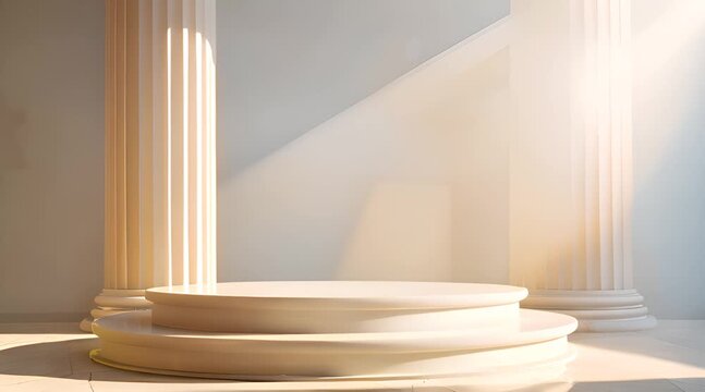 Product presentation marble podium board with classic style ancient greek pillar decoration