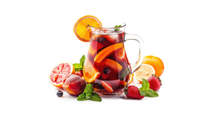 Glass jug of delicious sangria isolated on transparent