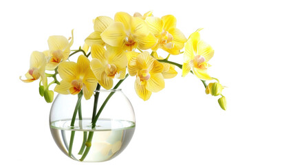 Beautiful flowers composition. Bouquet of yellow orchids in vase on transparent background. Concept Valentines Day, Happy Women's Day, March 8 © YauheniyaA