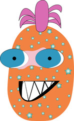 Orange Pineapple with stars, large eyes, and teeth. Suitable for fantasy illustrations, childrens books, and whimsical designs. Cute and playful character design.