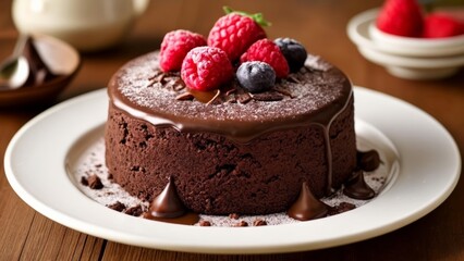  Deliciously decadent chocolate cake with fresh berries and chocolate drizzle