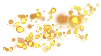 Transparent abstract background, gold sparkles. Shiny defocused golden bokeh lights. Festive jewelry for card, flyer, invitation, card, banner. Png