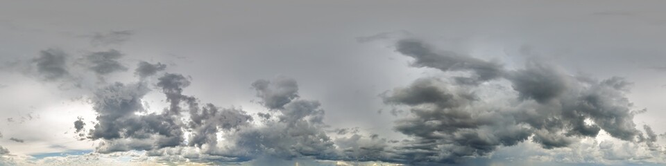 gray sky hdri 360 panorama with dark cloud before storm in seamless projection with zenith for use...