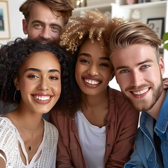 Group of Diverse Friends Smiling and Looking at Camera