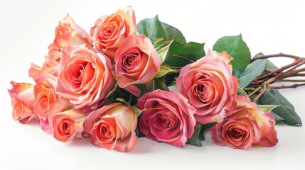 Obraz premium Watercolor bouquet of roses isolated on a white background, showcasing delicate petals.