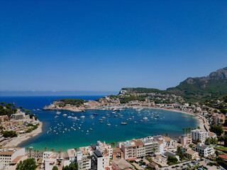 Fototapeta premium Aerial View of Port de Sóller in Mallorca, Spain