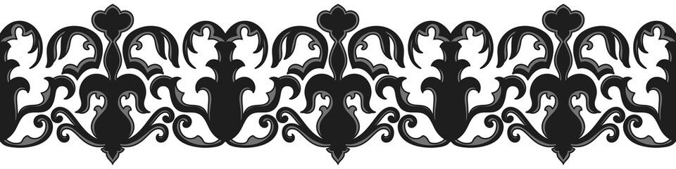 Black and shiny damask border for carpet border fabric pattern. Decorate paper edges, wallpaper, wrapping