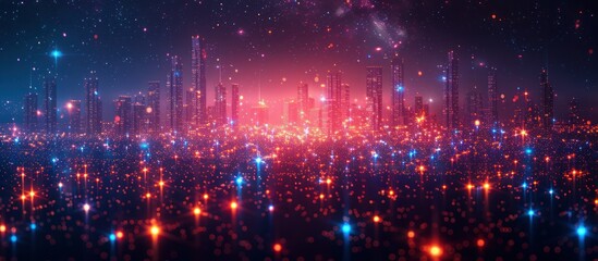 Fototapeta premium Cityscape with Glowing Lights and Stars