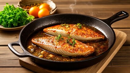  Deliciously seasoned fish fillets in a skillet ready to be savored
