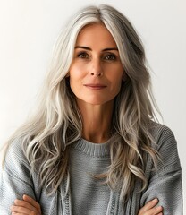 Naklejka premium portrait of a beautiful middle aged woman with gray hair