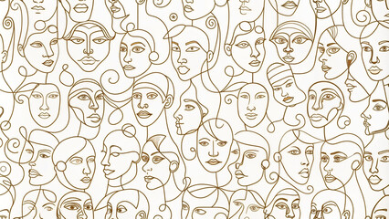 Endless face elements repeat in harmonious pattern