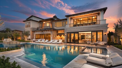 Stunning Luxury Home With Inviting Pool in Las Vegas at Sunset