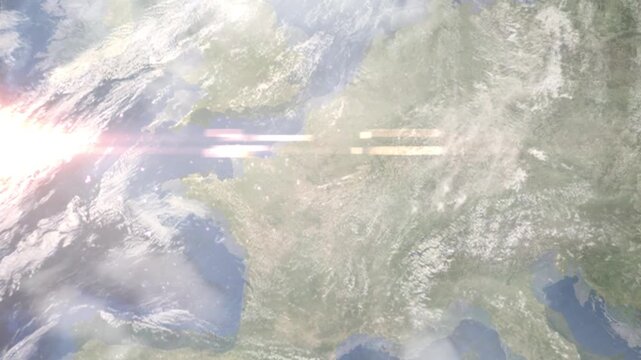 Earth zoom in from space and focus on Morsan sur Orge, France. Background for travel intro or blog. Satellite view. 3D style Animation. Images from NASA.