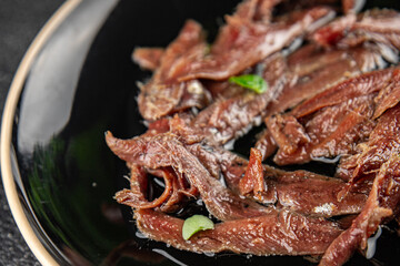 anchovies canned fish in oil fresh and tasty seafood meal food snack on the table copy space food background rustic top view 