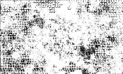 Monochrome texture composed of irregular graphic elements. Distressed uneven grunge background. Abstract vector illustration. Overlay for interesting effect and depth. Isolated on white background.