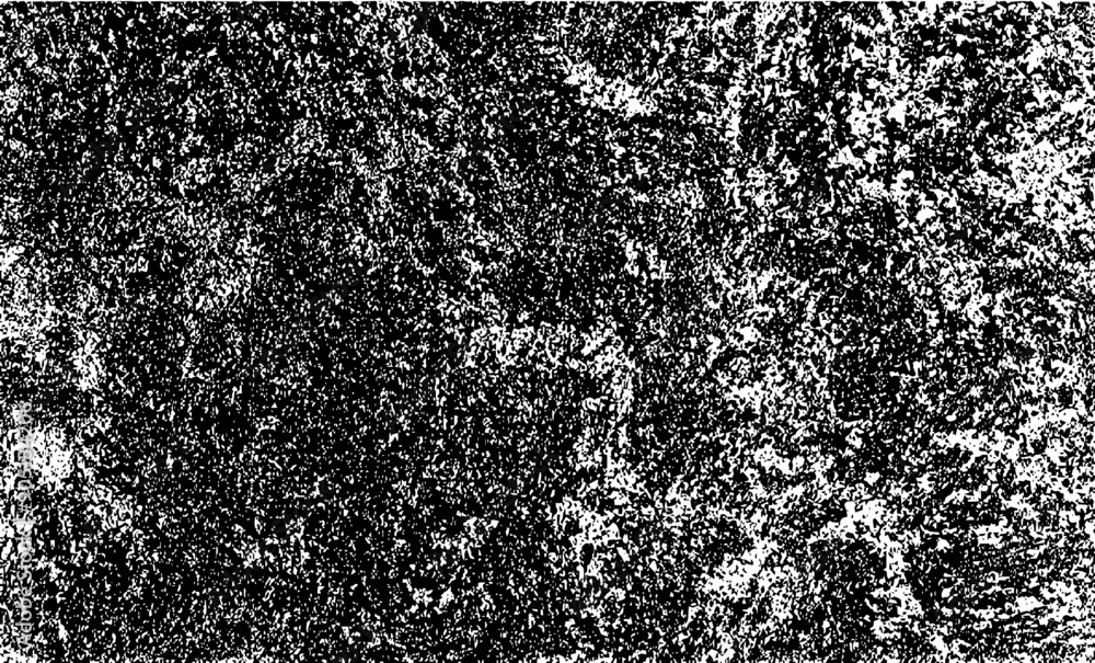 Poster Monochrome texture composed of irregular graphic elements. Distressed uneven grunge background. Abstract vector illustration. Overlay for interesting effect and depth. Isolated on white background.