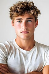 Fototapeta premium Portrait of Young Man with Curly Hair