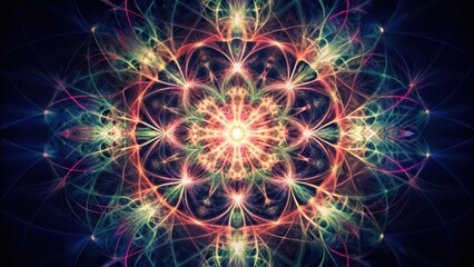 Obraz premium Multicolored Abstract Fractal Pattern with Central Radiating Light