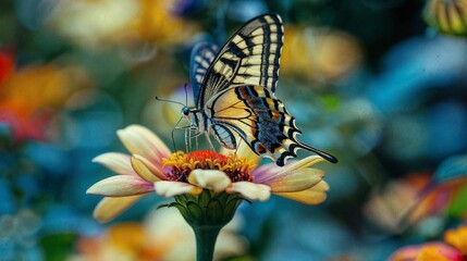 butterfly lands on a flower or a bee gathers pollen, the photo was taken in the style of National Geographic, hyper-detailed photo, high quality photo, professional photoshoot, matterport camera, 80mm
