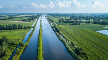 A levee system protecting a low-lying agricultural area from river overflow