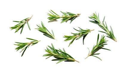 Fototapeta premium Sprigs of Fresh Green Rosemary on a White Background
