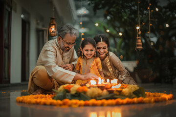 Indian family celebrating diwali festival