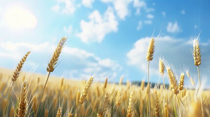 Fototapeta premium Close up of wheat ears in summer in front of a partly blue sky