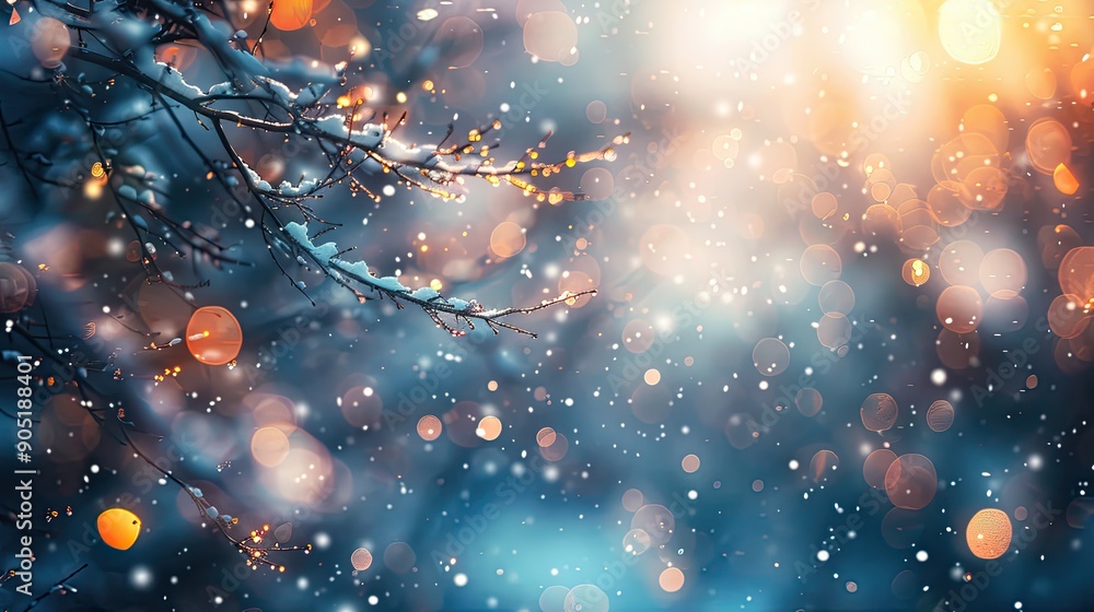 Aufkleber winter background with snowflakes and bokeh