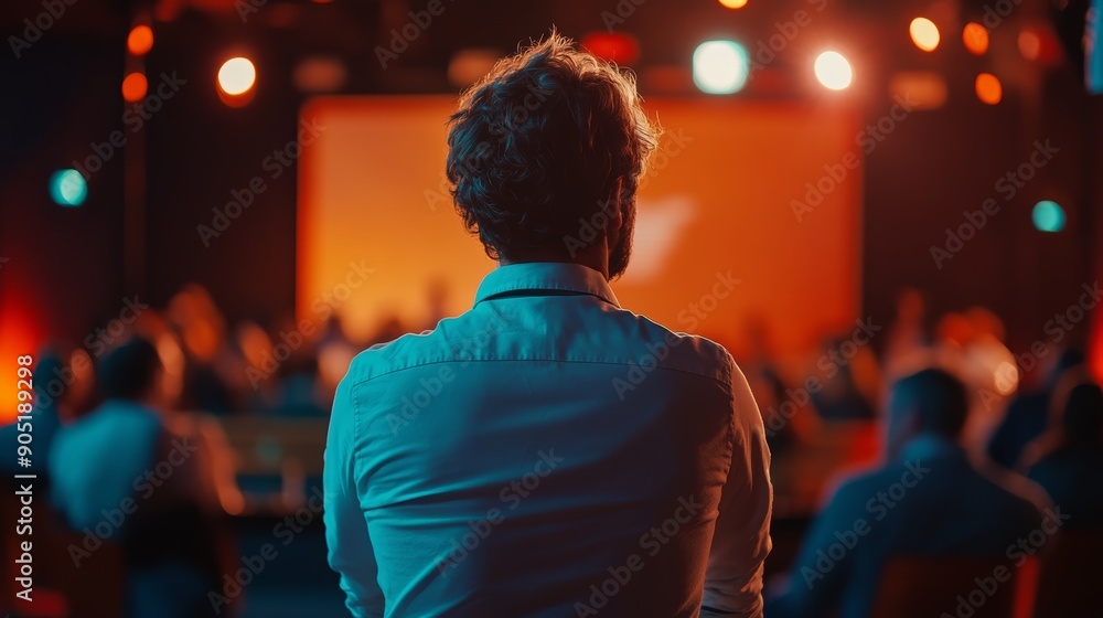 Poster presenter giving a lecture at a conference meeting generative ai
