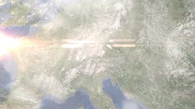 Earth zoom in from space and focus on M&uuml;nchen, Germany. Background for travel intro or blog. Satellite view. 3D style Animation. Images from NASA.
