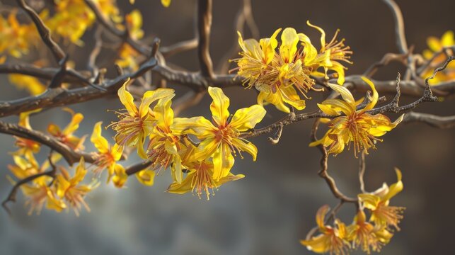 Yellow Chinese witch hazel in flower