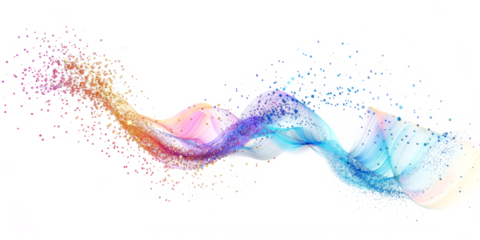 abstract with a wavy circle made from digital pixels, suggesting a connection to technology, on a white background