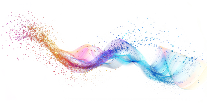 abstract with a wavy circle made from digital pixels, suggesting a connection to technology, on a white background