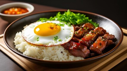  Delicious Asianinspired meal with fried egg rice and meat